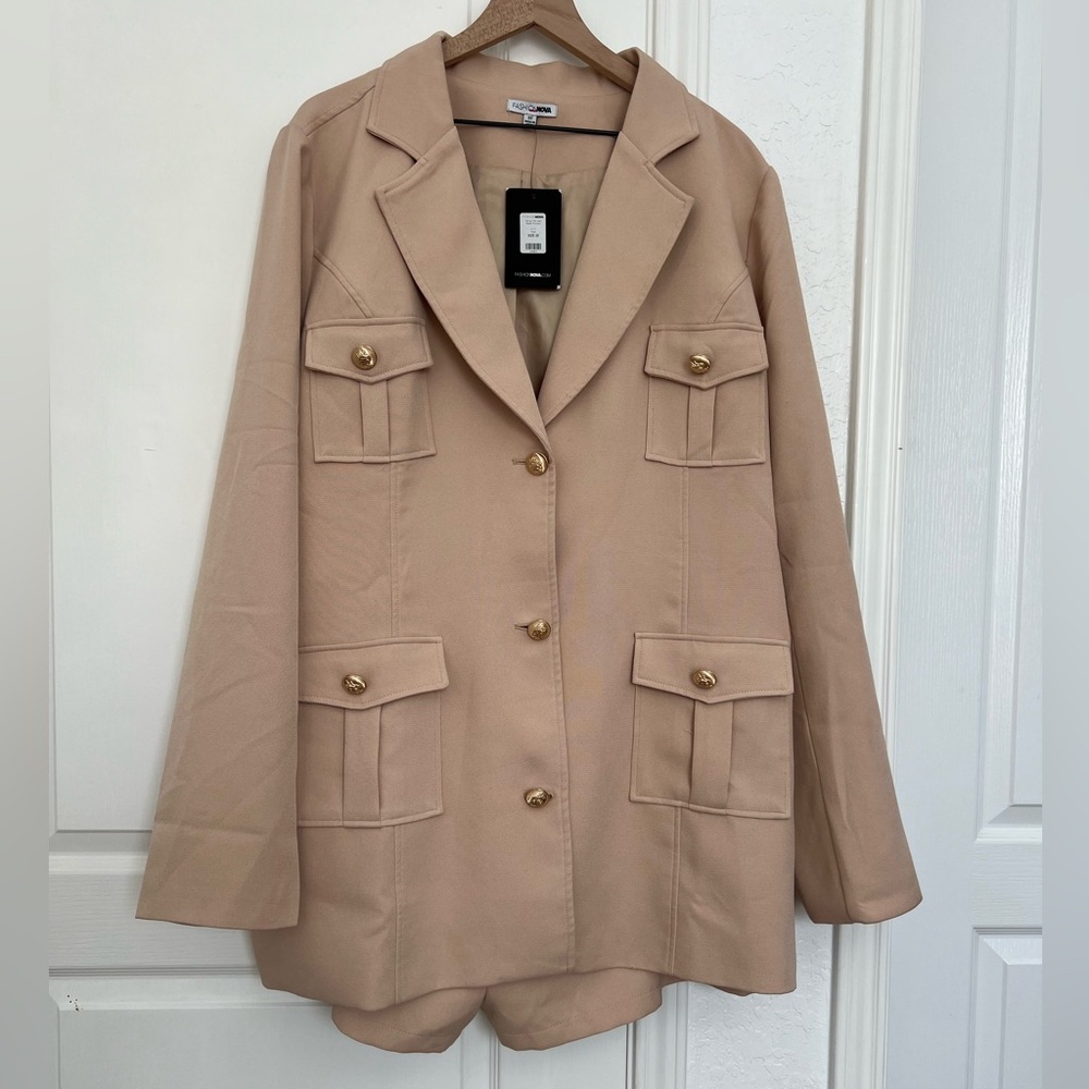 FashionNOVA Taking The Lead Blazer Romper Set | taupe beige | 3XL